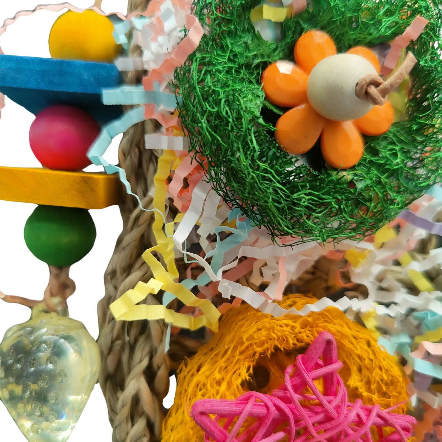 close up lufa mat bird toy