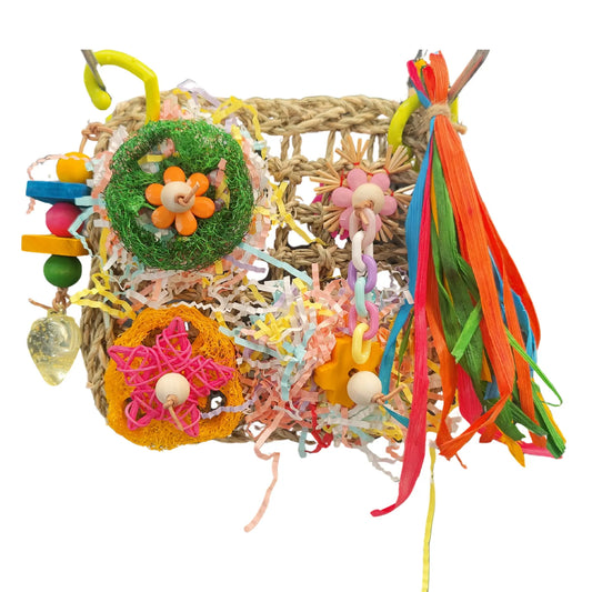 lufa mat bird toy with lots to do