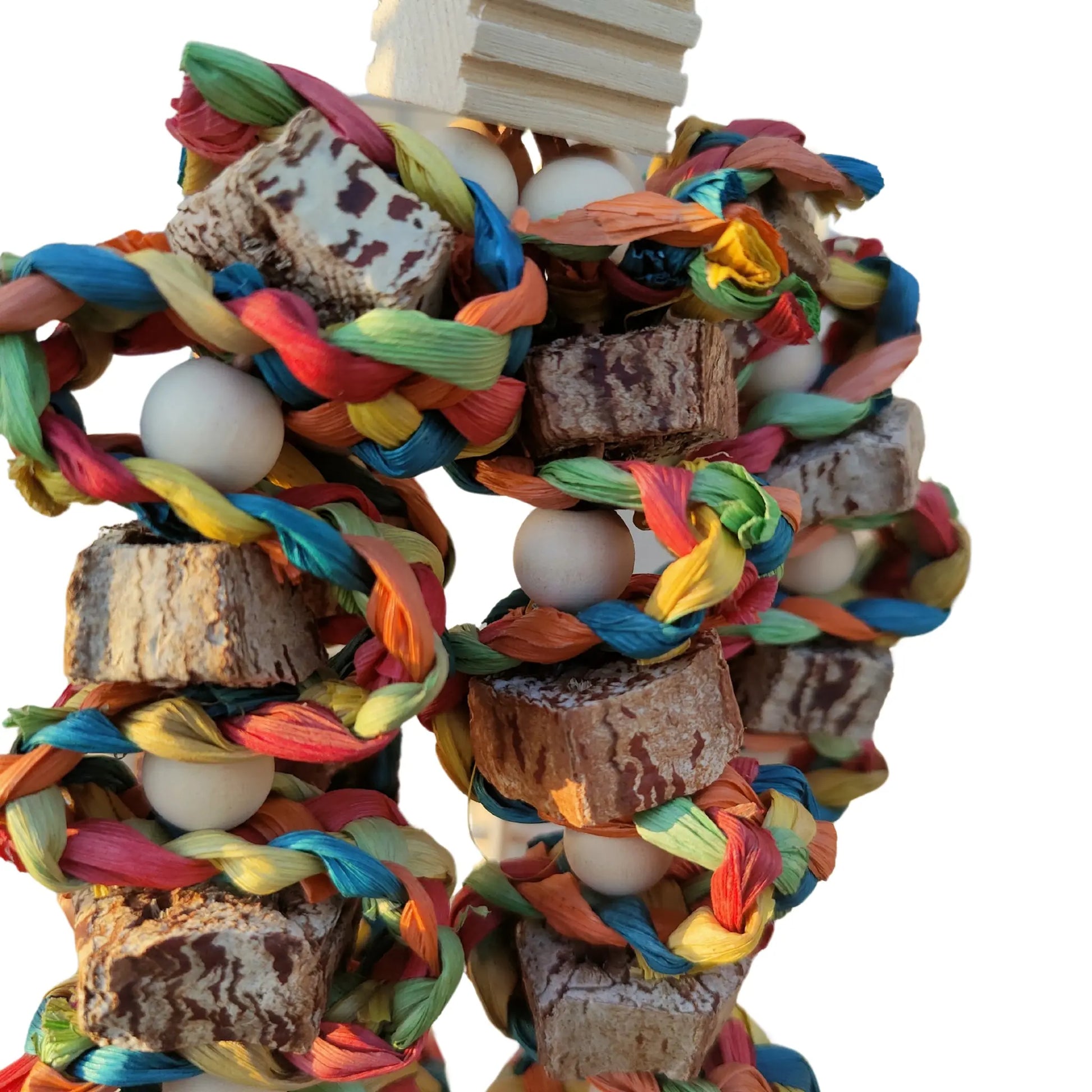 close up of mahogony waves bird toy