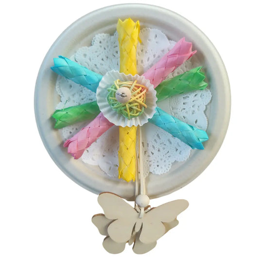 mount to cage plate with finger traps on and wood dangling butterfly bird toy