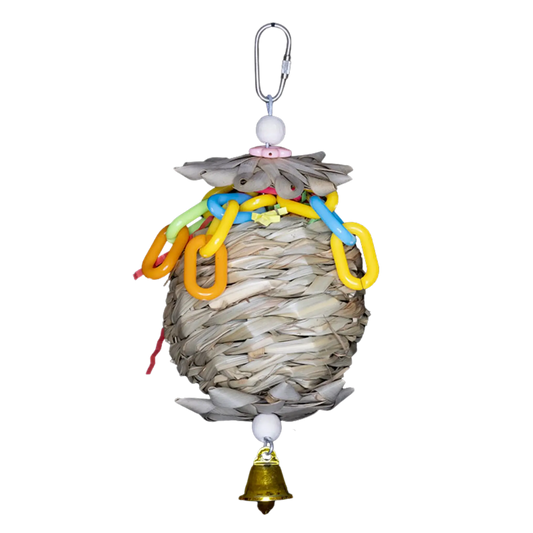 The Palm Blossom Forager is a beautifully crafted bird toy designed to encourage playful foraging and mental stimulation. With a natural and engaging design, this toy is perfect for birds that love to explore, shred, and forage!