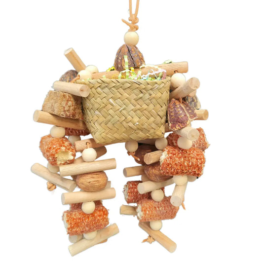 Natural Basket with overflowing chewable goodies bird toy