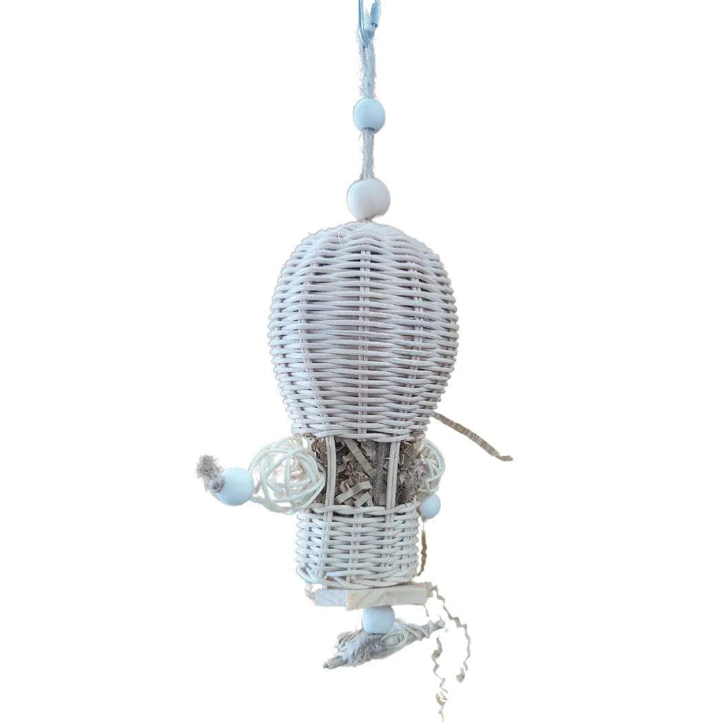 bird toy looks like a hot air ballon made out of all natural material