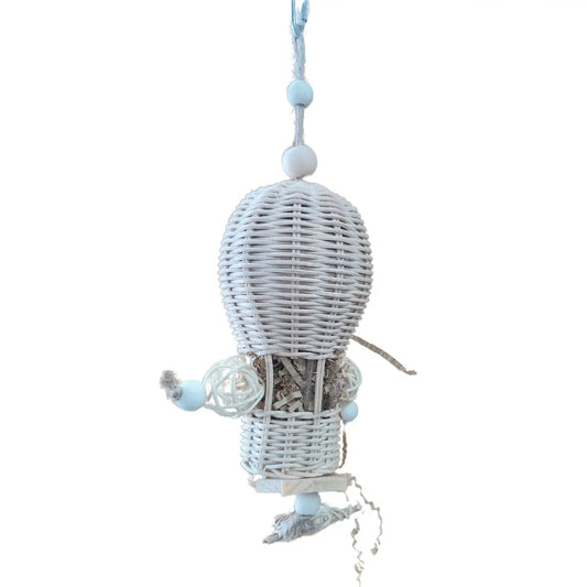 bird toy looks like a hot air ballon made out of all natural material
