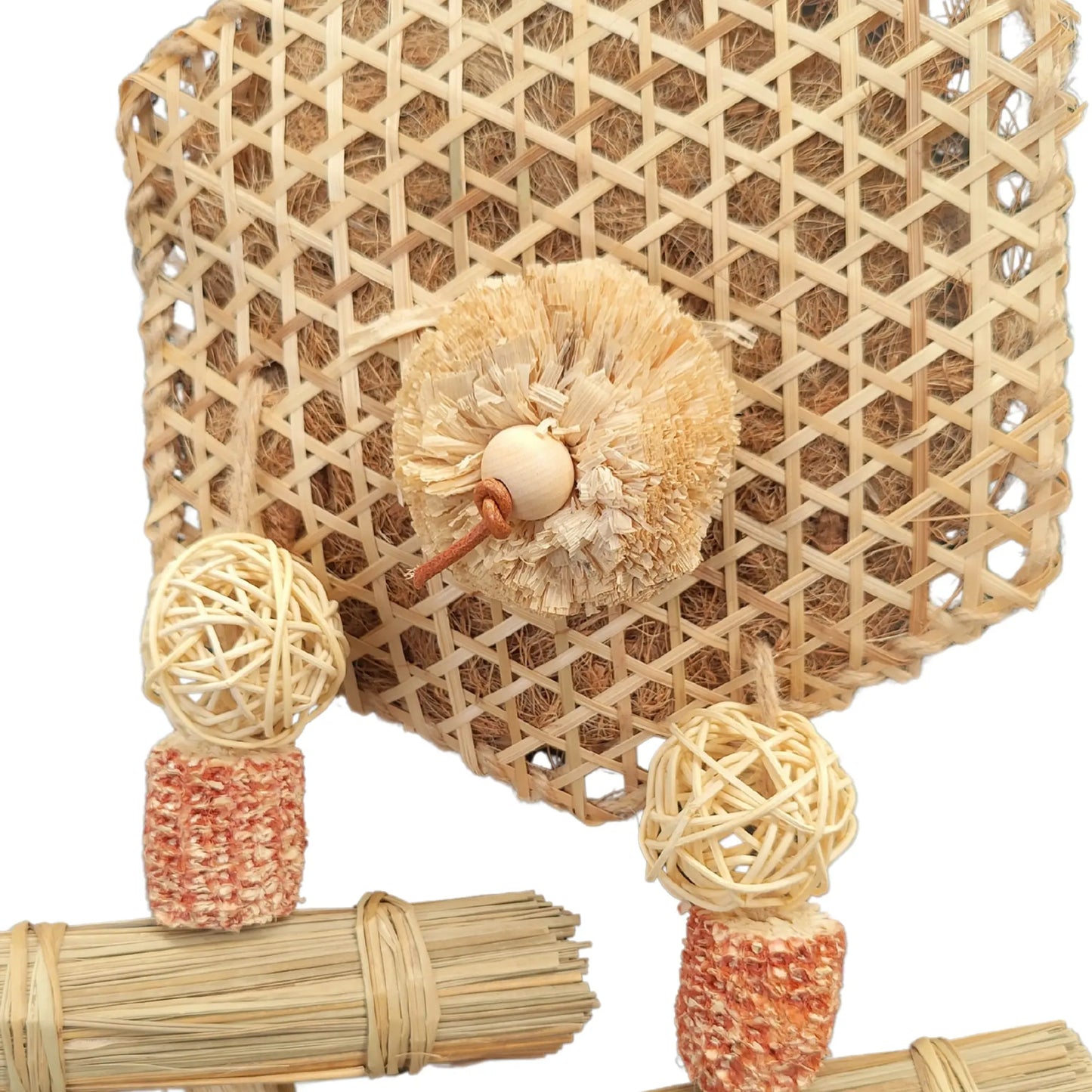close up of the natural hex bird toy