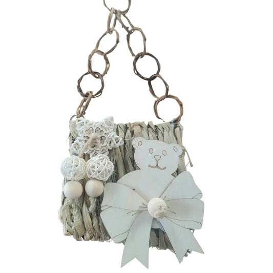 Teddy bear tunnel bird toy made out of natural material