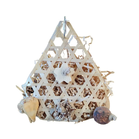 all natural triangle with shredded paper and natural chew bits bird toy