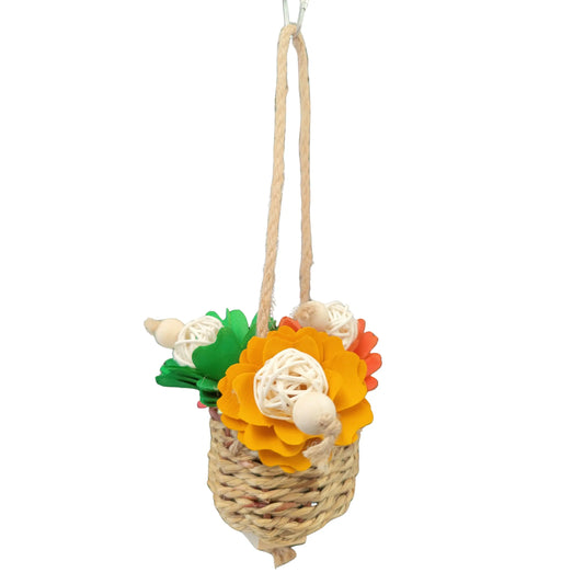 hanging coloured nest of flowers bird toy
