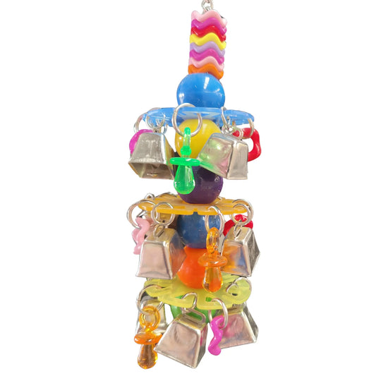 loads of bells dummies and beads for noisy fun bird toy