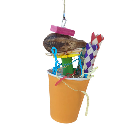 orange cup filled with fun shred toys