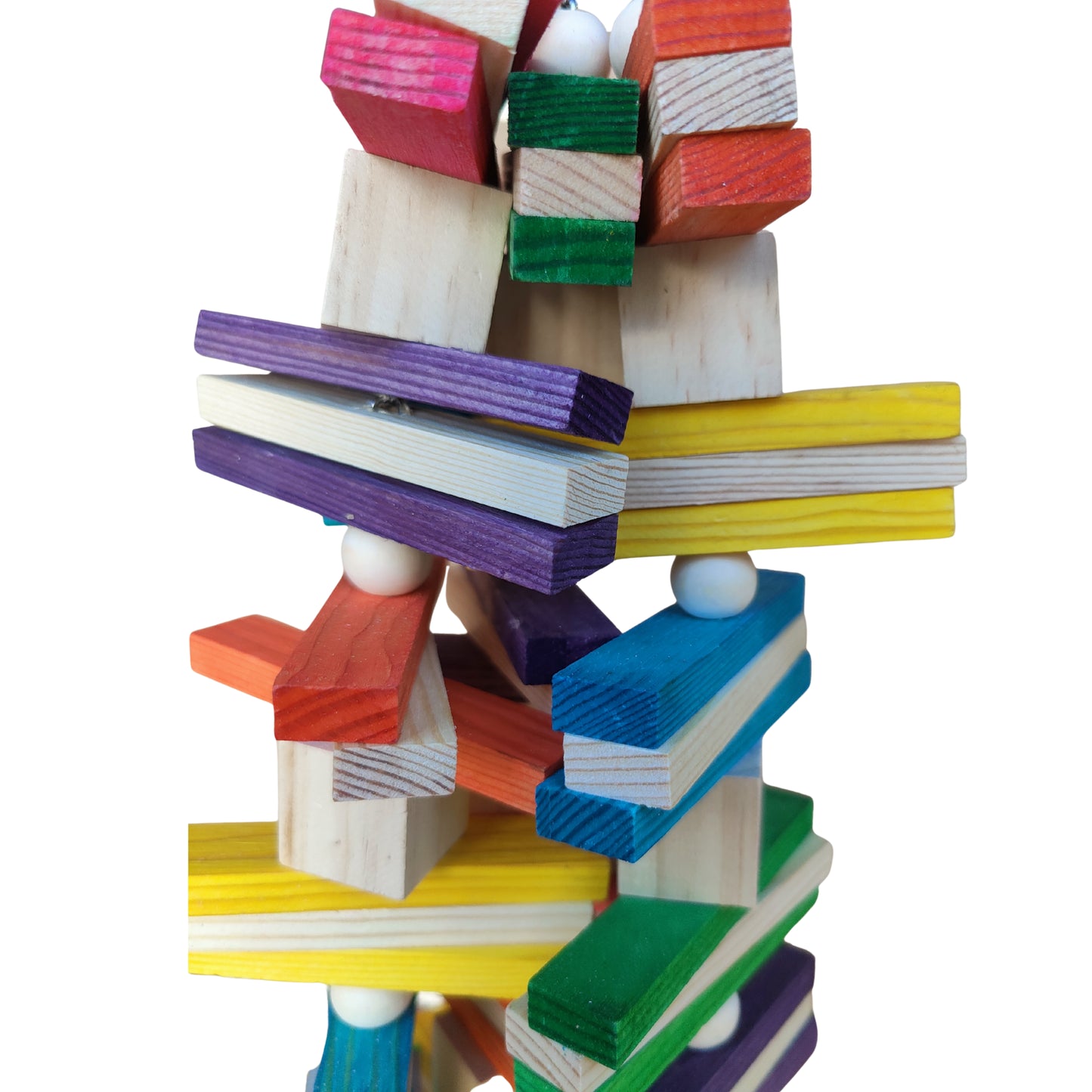 close up of the rainbow blocks bird toy