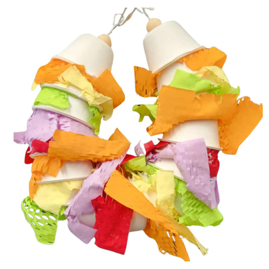 ring of cups with wiffle paper bird toy