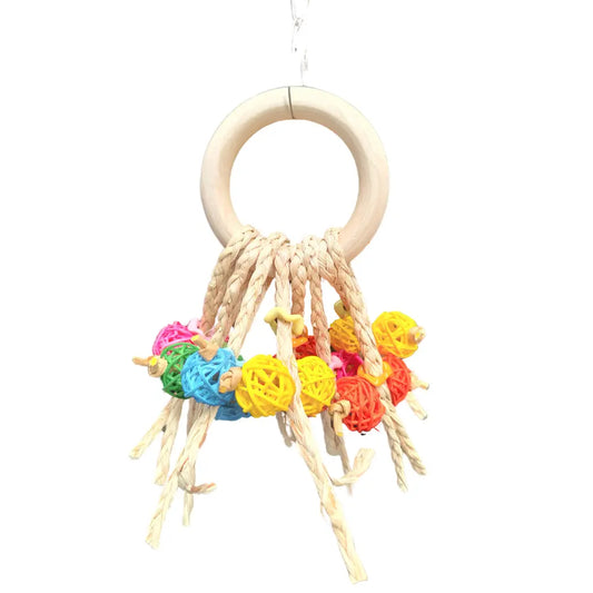ring with coloured cane balls bird toy