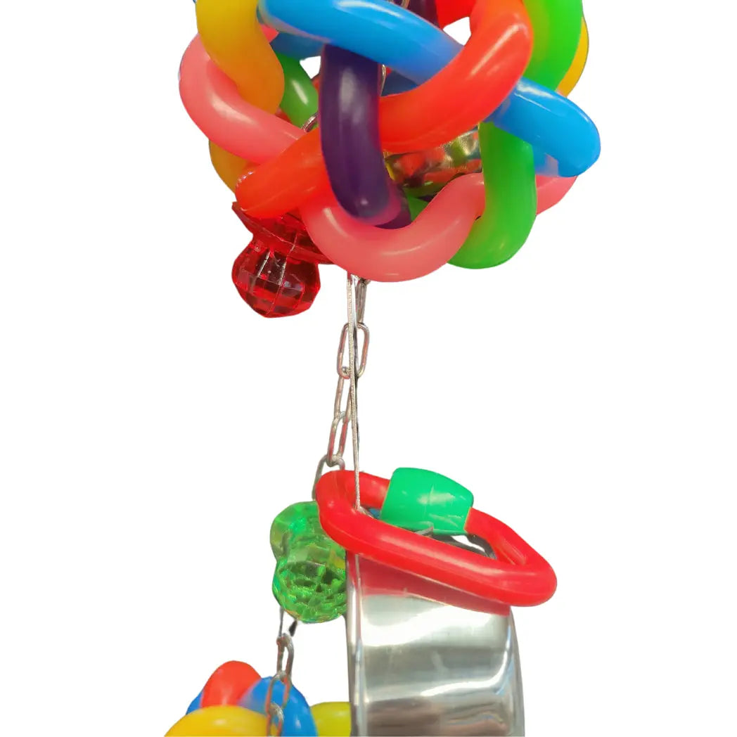 close up rubber balls and clangers bird toy