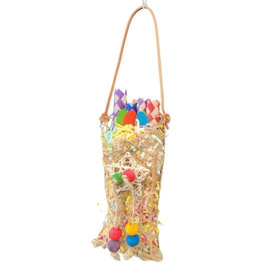 shredable bag with finger traps bird toy