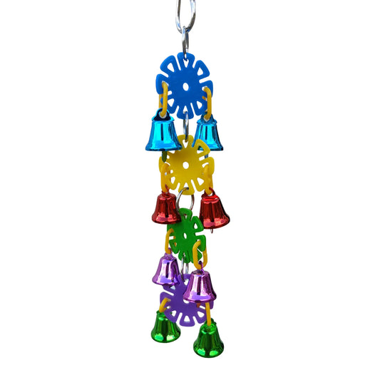hanging small discs and bells bird toy