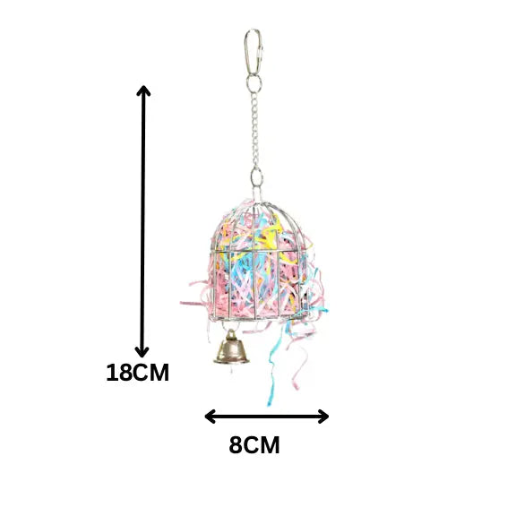 Measurements: Small Forage Cage Bird Toy. Encourage natural foraging instincts with this engaging toy, made with a nickel-plated chain and quick link for easy hanging. Great for mental stimulation and physical activity. Size: 18 cm H x 8 cm L