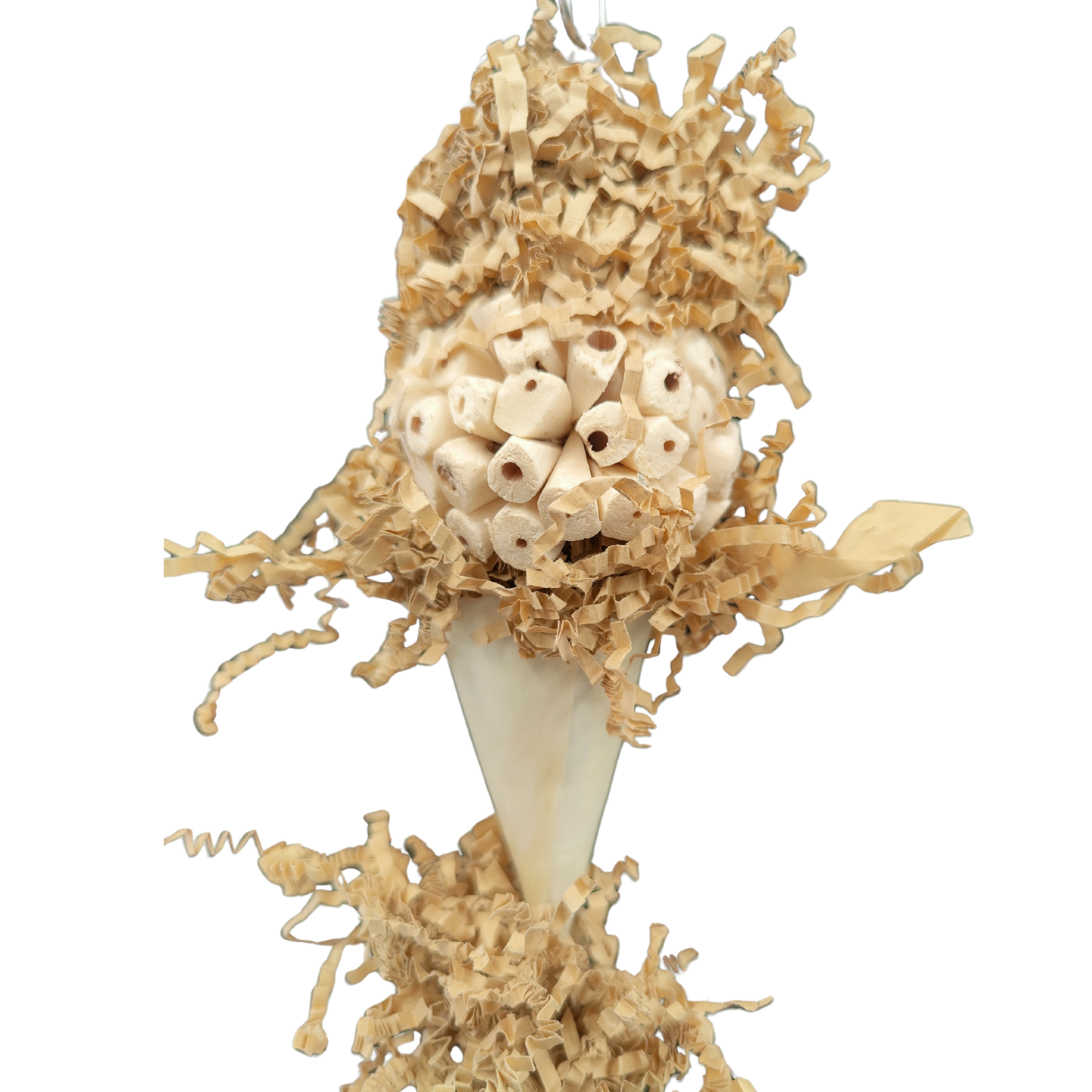close up of the sola cone bird toy
