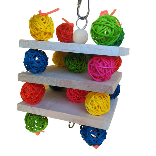 balsa wood and cane balls stacked bird toy