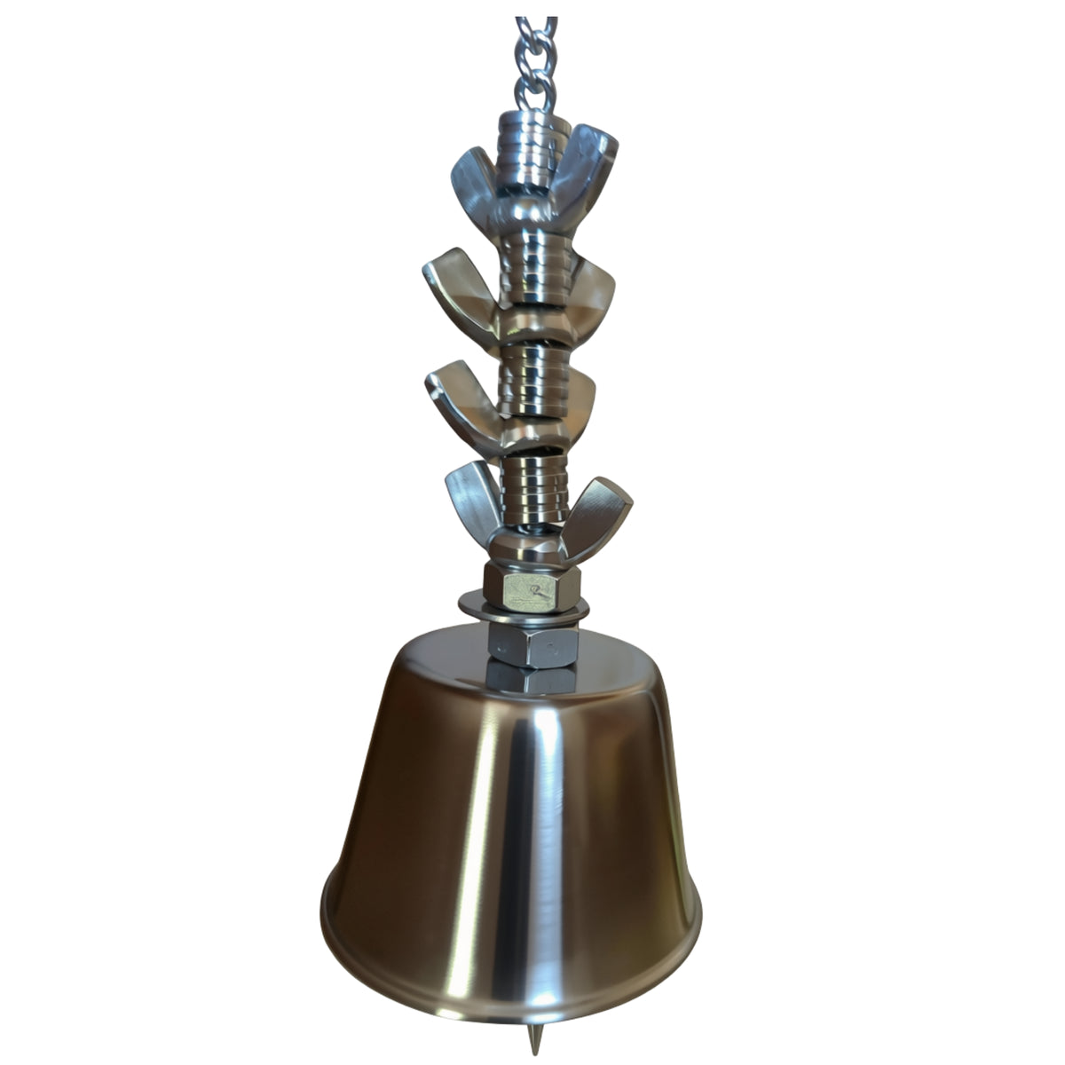 stainless steel bell with wing nuts on a chain bird toy