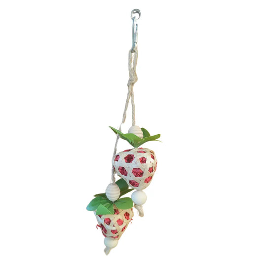 shredable bird toy made to look like two strawberries