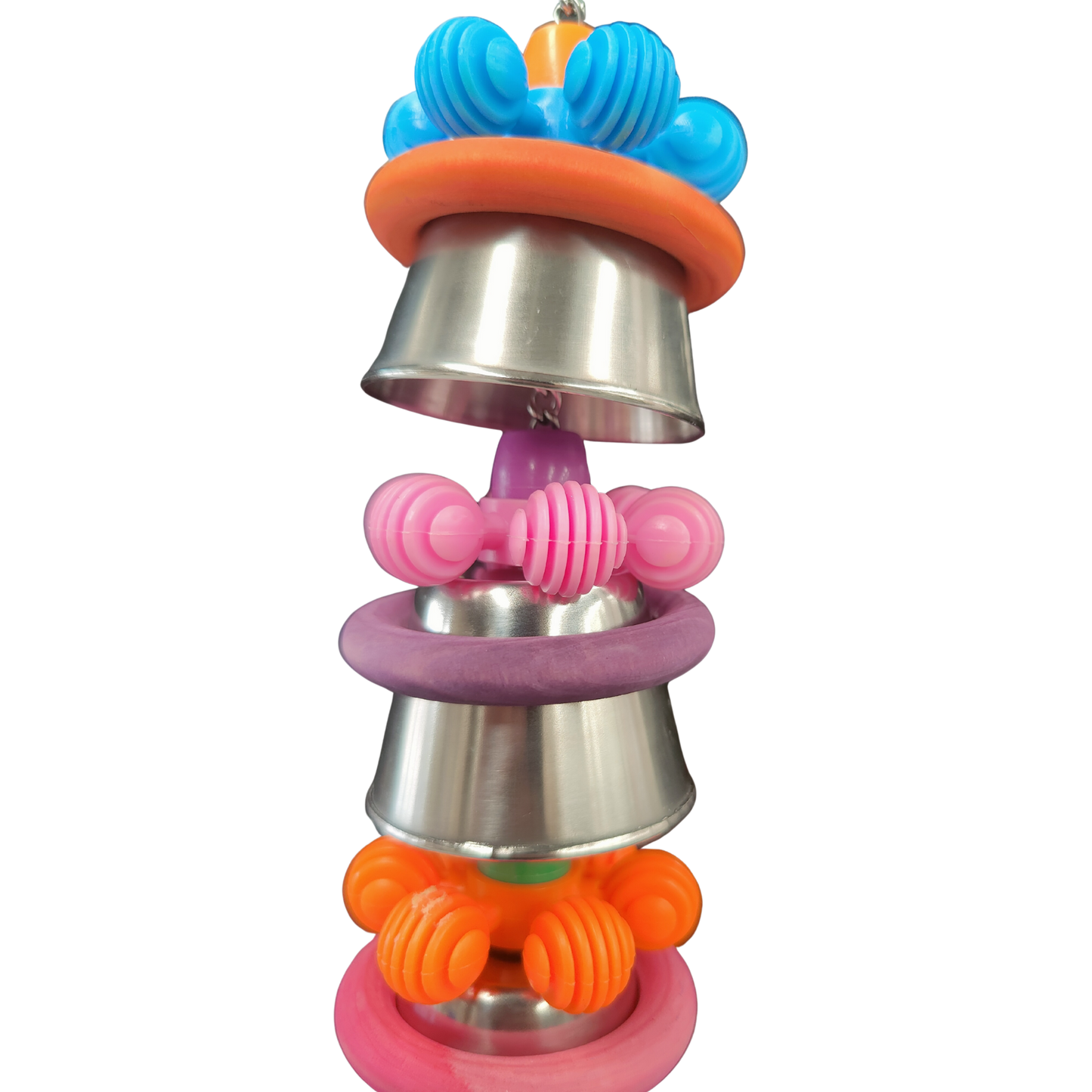 close up picture of the three stainless steel upside down cups