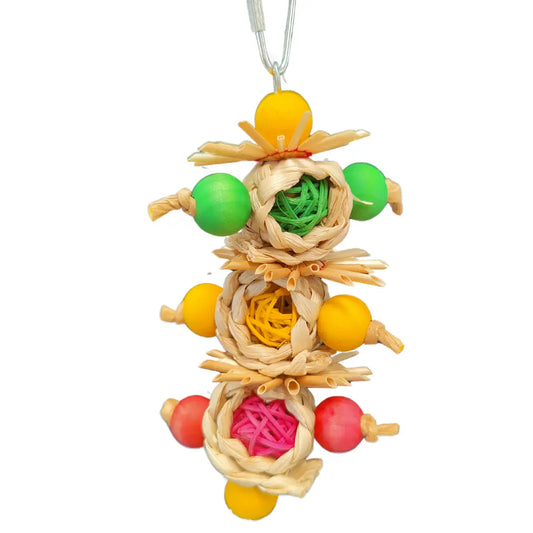 small cane balls wrapped in palm weave strap bird toy