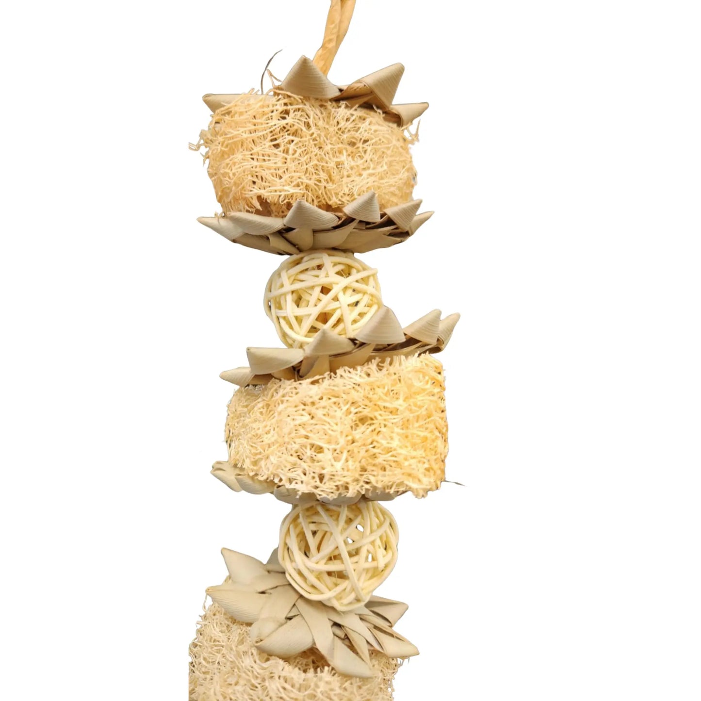 close up of the triple stack lufa flower bird toy