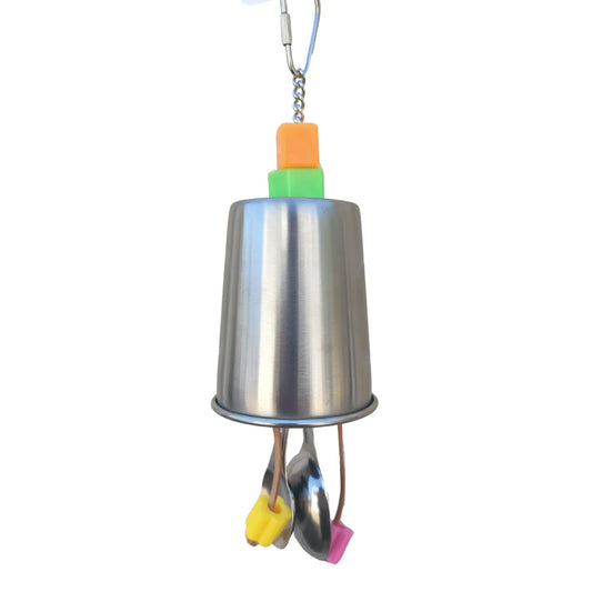 stainless steel upside down cup bird toy