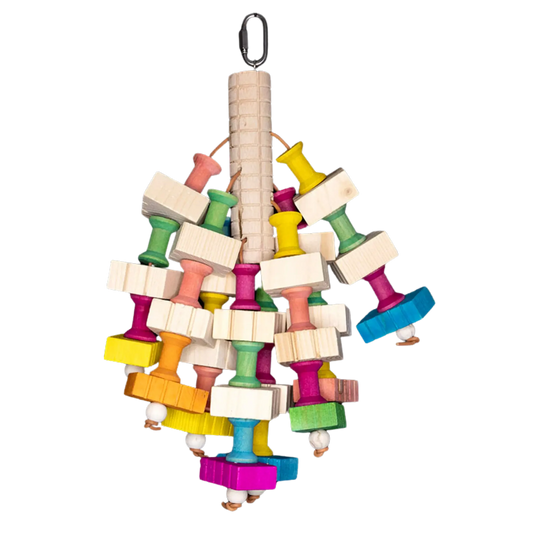 Wood Spindle Bird Toy – Natural Chewing Fun for Medium and Large Birds