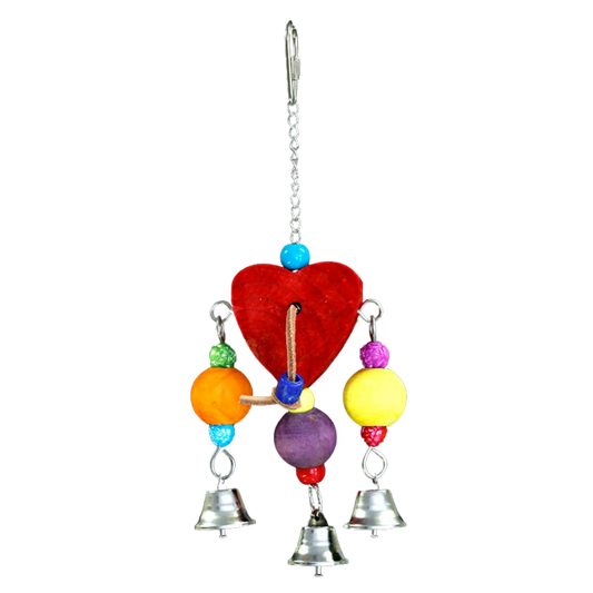 Wooden Heart with Three Bells Bird Toy Lou Lou Bells Bird Toys
