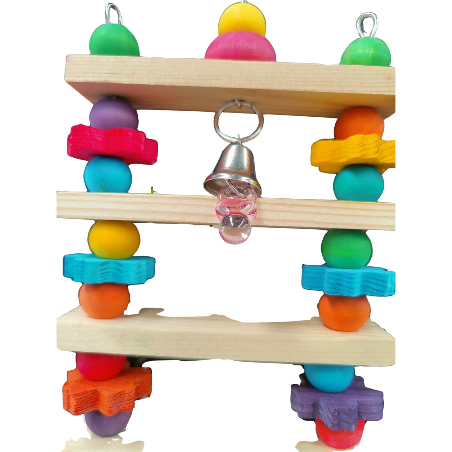 close up of the wood ball ladder bird toy