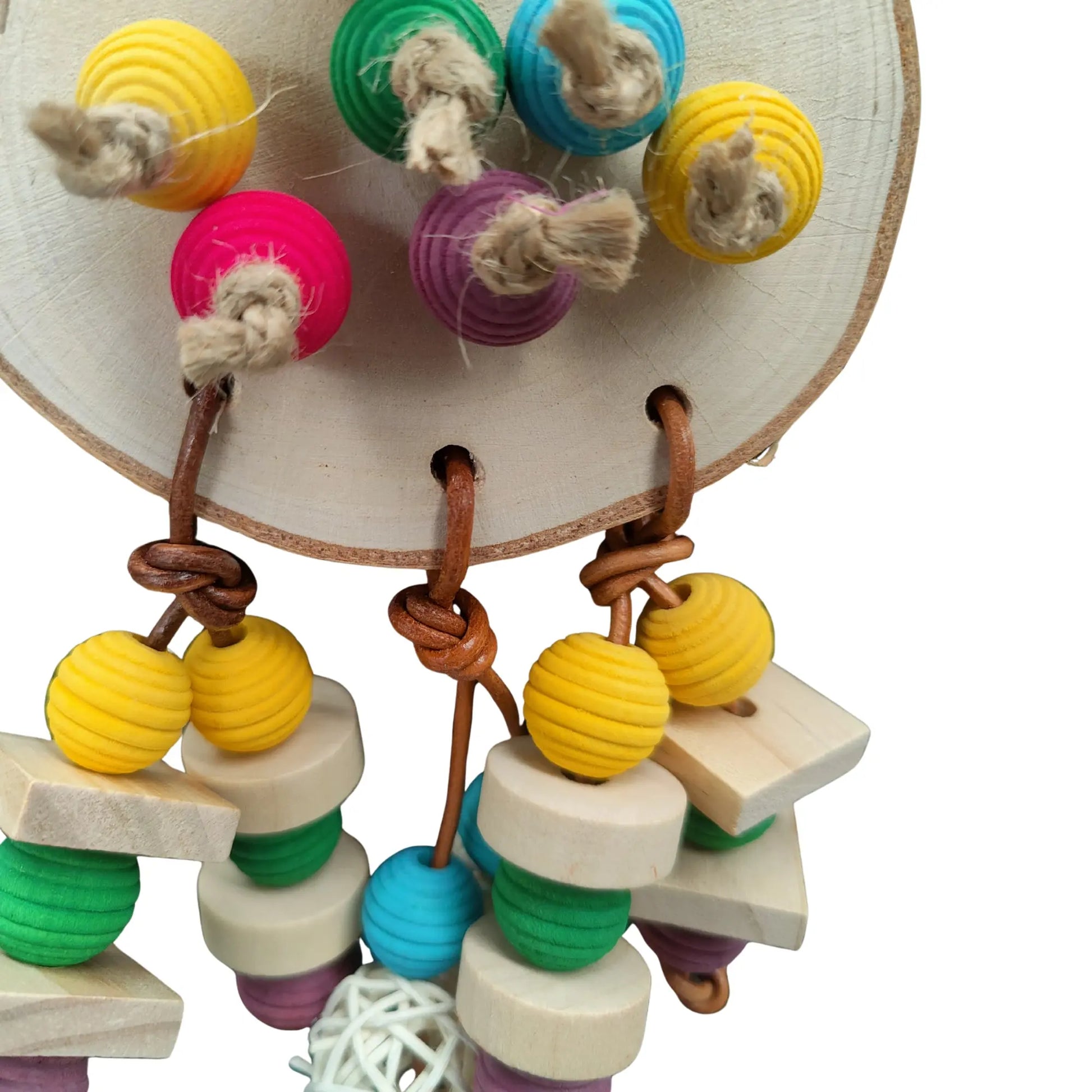 close up wood balls bird toy