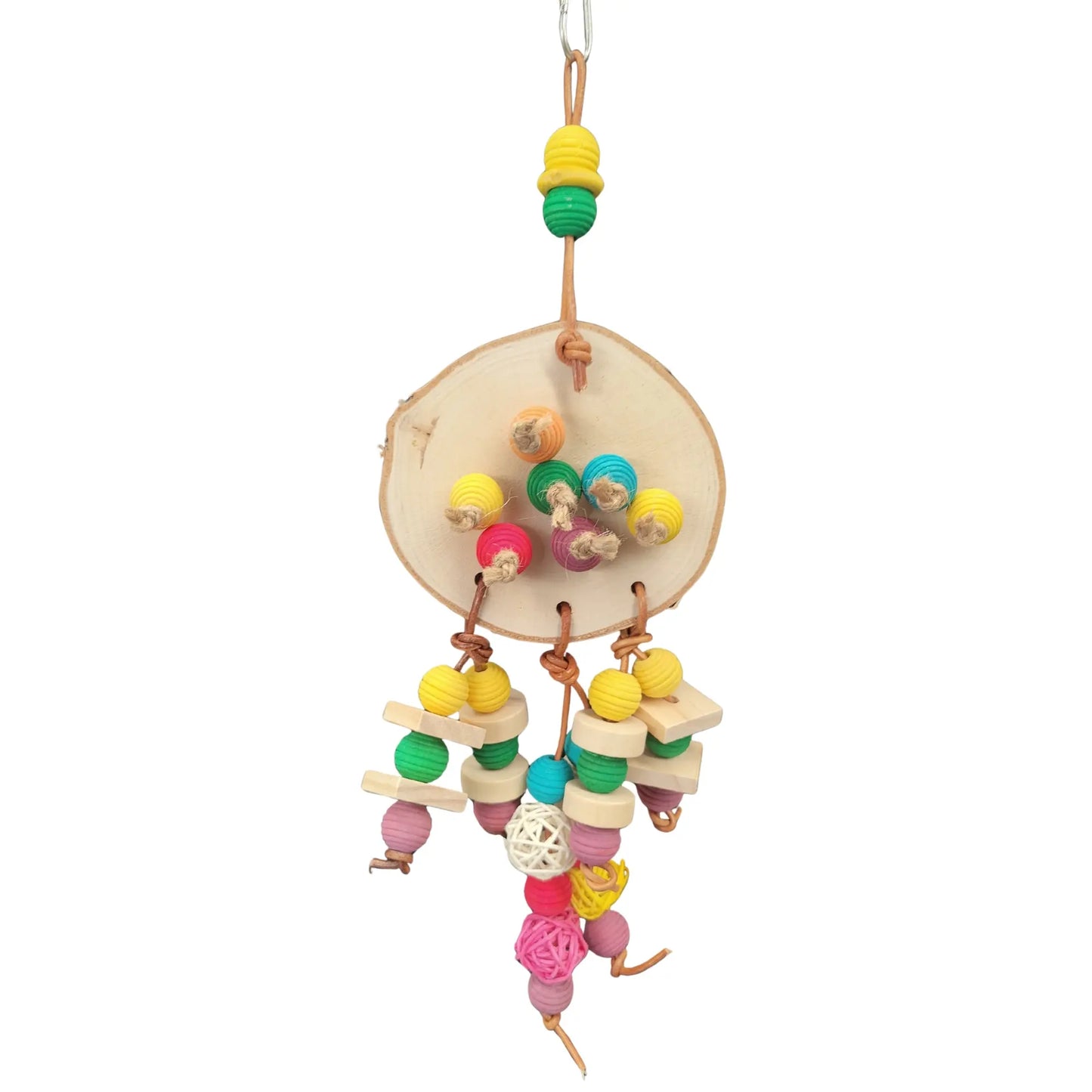 wood slice with wood balls bird toy