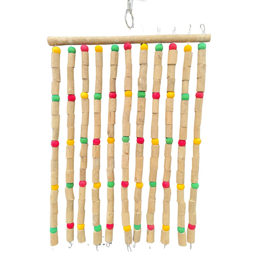 wood curtain bird toy made of wood balls and wood pieces