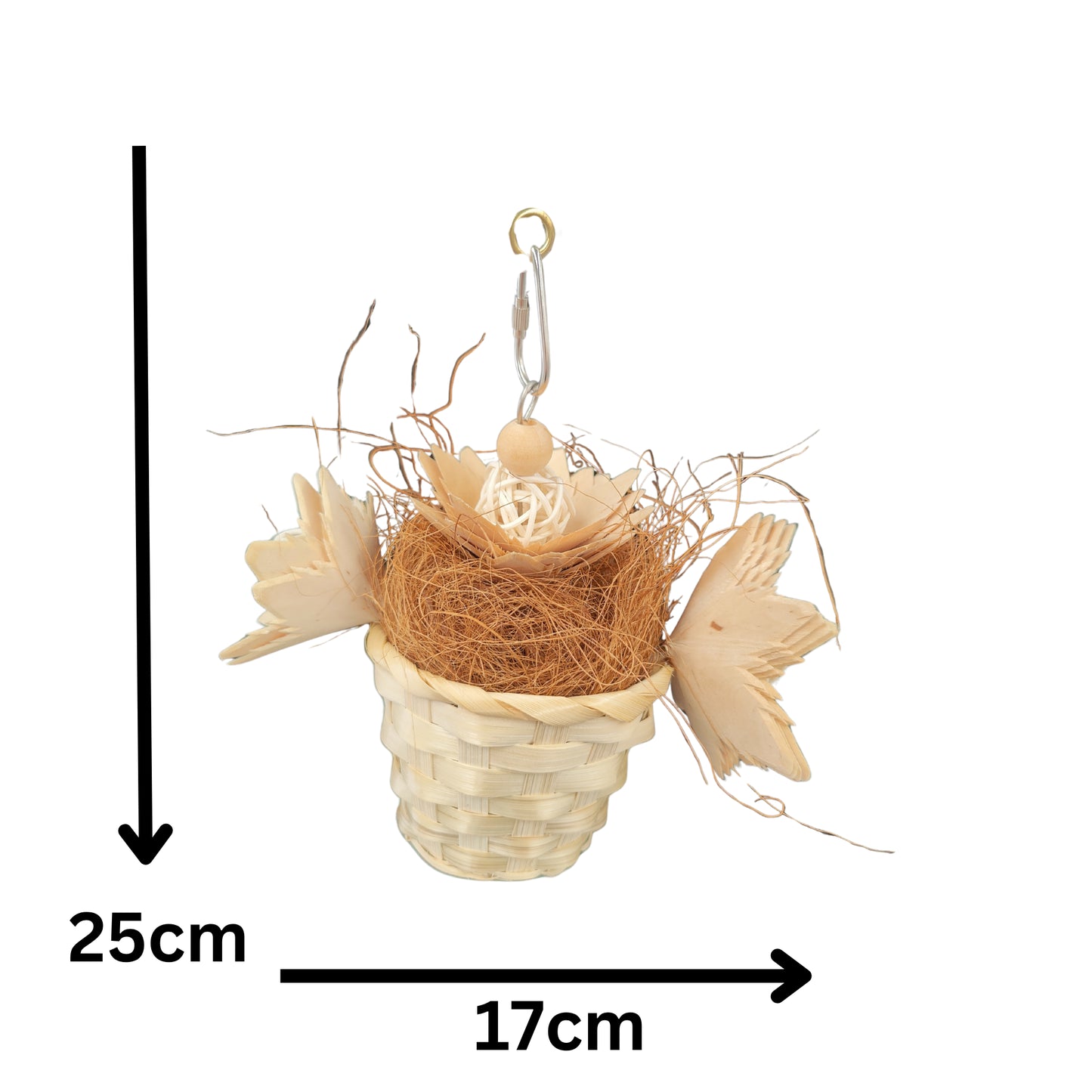 measurements of 3 flowers in a pot bird toy