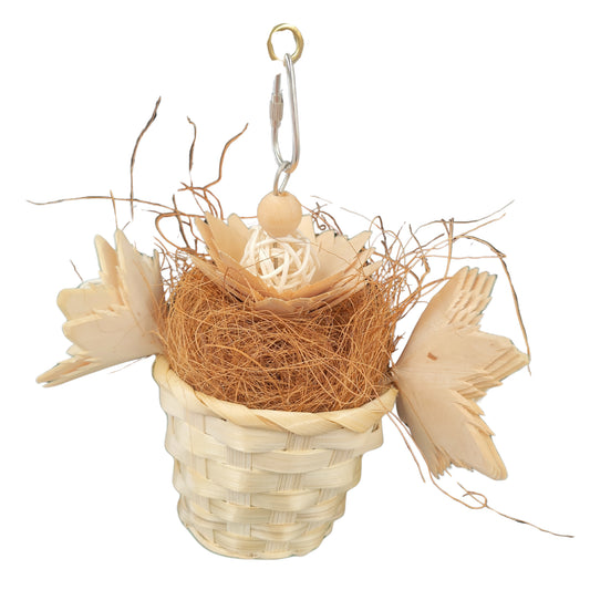3 wood flowers in a pot bird toy