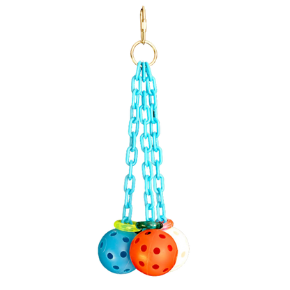 3 Small Plastic Balls On Plastic Chains Bird Toys