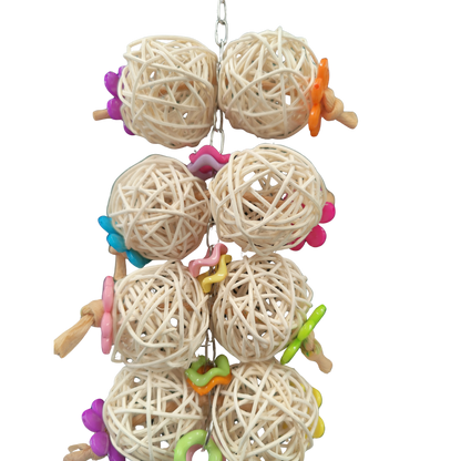 close up of the 8 Balls Bird Toys Lou Lou Bells Bird Toys