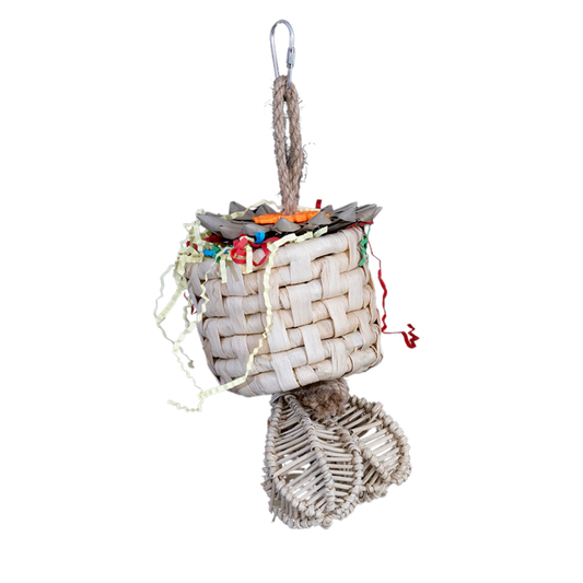 Basket With Palm Flower Top Bird Toy