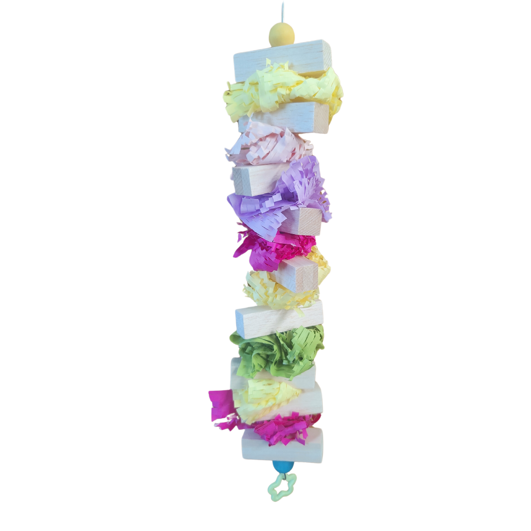 balsa wood and wiffle paper tower bird toy