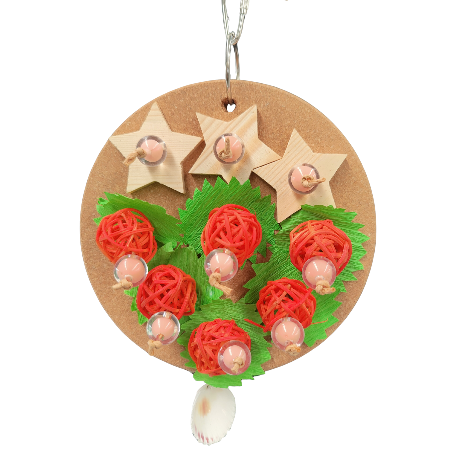 round cork plate with cane berry bird toy