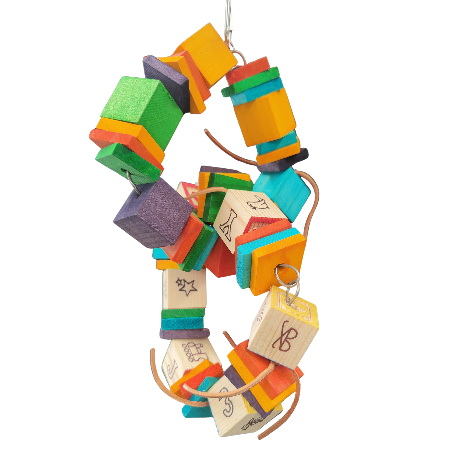 wood blocks shaped into a number 8 bird toy