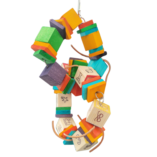 wood blocks shaped into a number 8 bird toy