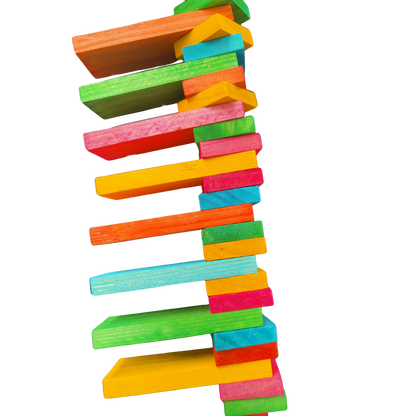 close up of the block up bird toy