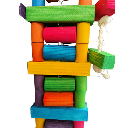 close up of the blockus bird toy