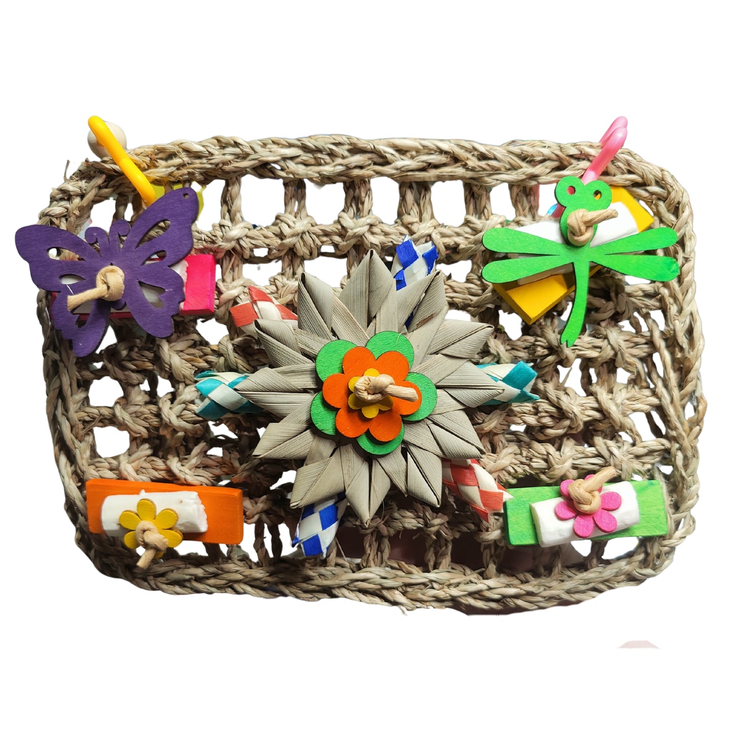 sea grass mat with wood butterfly and other shredable pieces bird toy