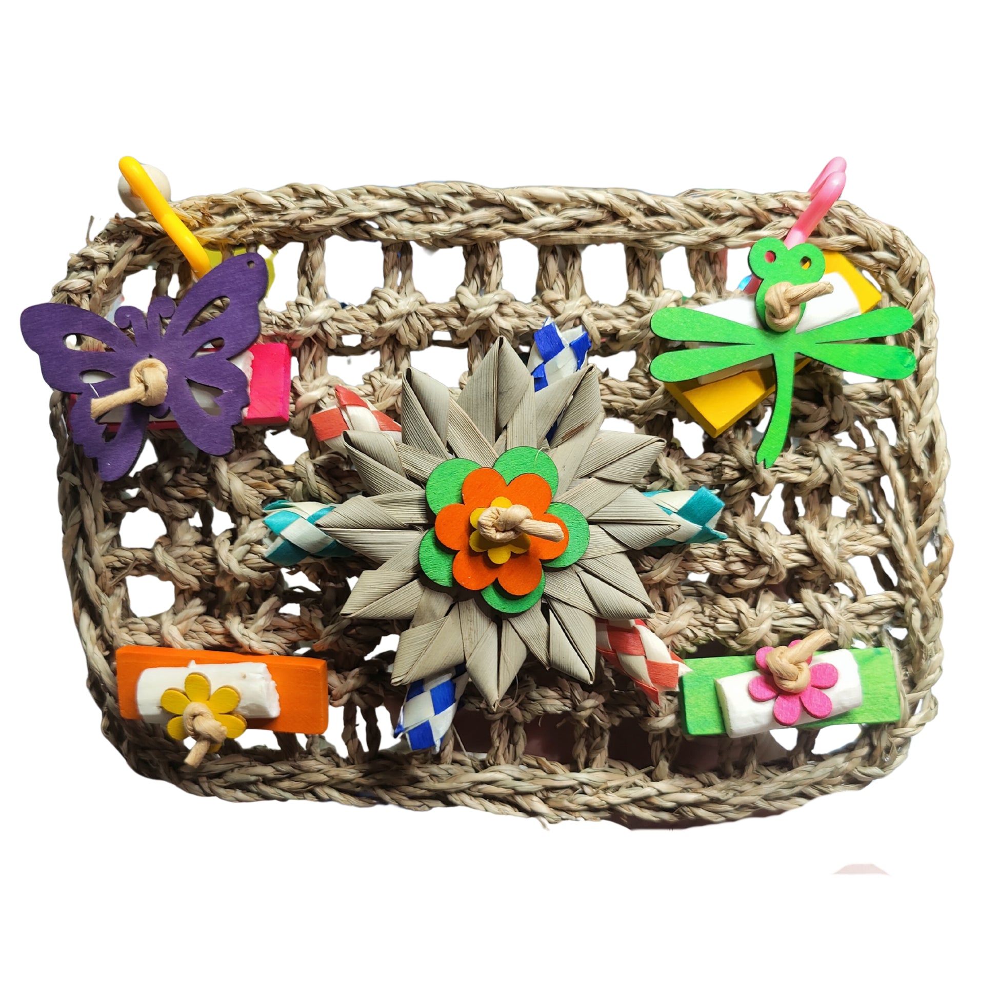 sea grass mat with wood butterfly and other shredable pieces bird toy