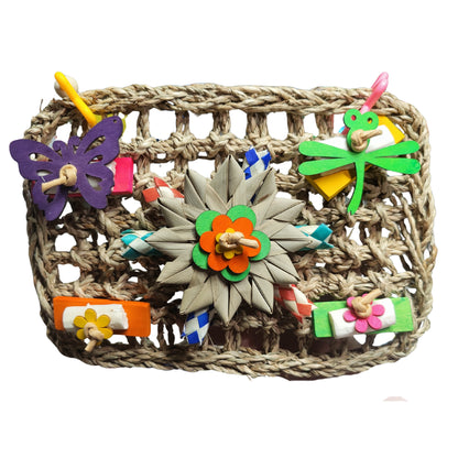 sea grass mat with wood butterfly and other shredable pieces bird toy