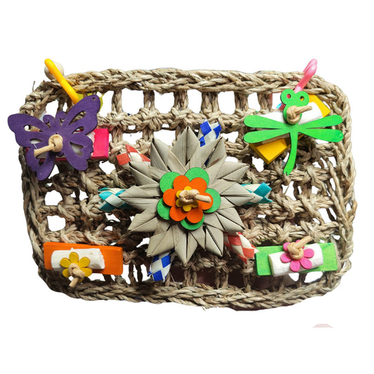 sea grass mat with wood butterfly and other shredable pieces bird toy